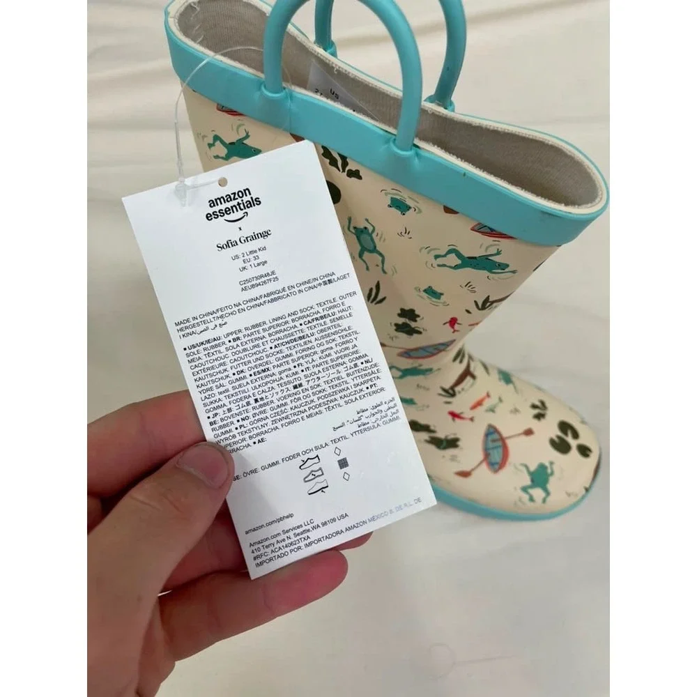 Amazon Essentials x Sofia Grainge Kids Frog Pond Print Rain Boots Size 2